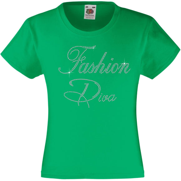 FASHION DIVA RHINESTONE EMBELLISHED T-SHIRT ELEGANT GIFT FOR GIRLS