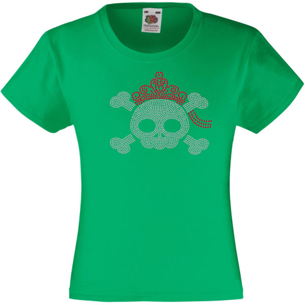 SKULL WITH A TIARA HALLOWEEN SCARY RHINESTONE EMBELLISHED T-SHIRT ELEGANT GIFT FOR GIRLS