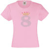 NUMBER 8 IN CRYSTAL COLOUR WITH TIARA GIRLS T SHIRT, RHINESTONE EMBELLISHED BIRTHDAY T SHIRT, ELEGANT GIFT FOR THEIR BIG DAY