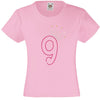 NUMBER 9 IN WITH CROWN GIRLS T SHIRT, RHINESTONE EMBELLISHED BIRTHDAY T SHIRT, ELEGANT GIFT FOR THEIR BIG DAY