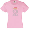 NUMBER 2 IN CRYSTAL COLOUR WITH TIARA GIRLS T SHIRT, RHINESTONE EMBELLISHED BIRTHDAY T SHIRT, ELEGANT GIFT FOR THEIR BIG DAY