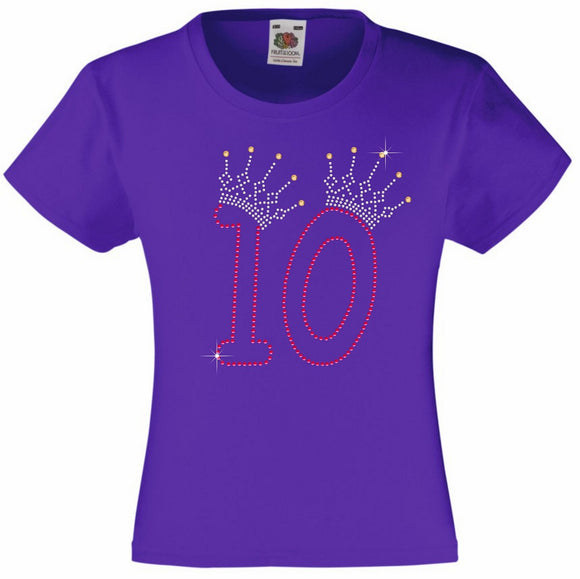 NUMBER 10 IN WITH CROWN GIRLS T SHIRT, RHINESTONE EMBELLISHED BIRTHDAY T SHIRT, ELEGANT GIFT FOR THEIR BIG DAY