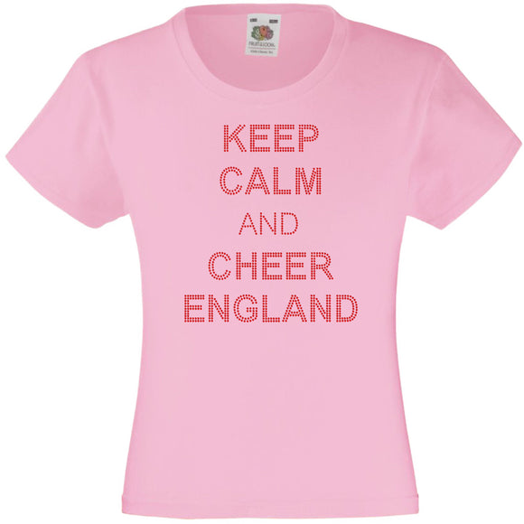 KEEP CALM AND CHEER ENGLAND RHINESTONE EMBELLISHED T-SHIRT ELEGANT GIFT FOR GIRLS