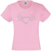 HEART WITH WINGS RHINESTONE EMBELLISHED T-SHIRT ELEGANT GIFT FOR GIRLS