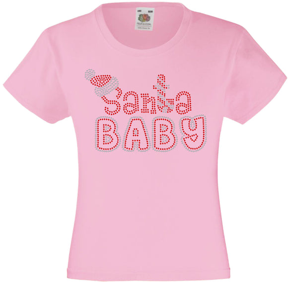 CHRISTMAS SANTA BABY RHINESTONE EMBELLISHED T SHIRT FOR GIRLS, ELEGANT GIFT FOR CHRISTMAS