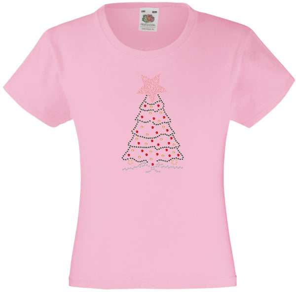 CHRISTMAS TREE RHINESTONE EMBELLISHED T SHIRT FOR GIRLS, ELEGANT GIFT FOR CHRISTMAS