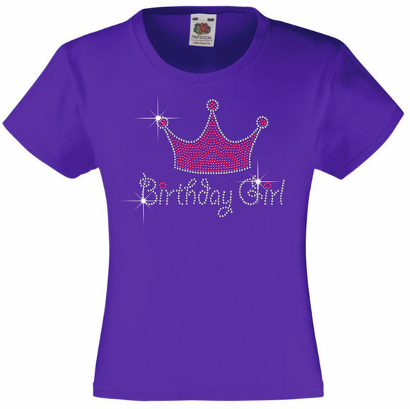 BIRTHDAY GIRL WITH TIARA GIRLS T SHIRT, RHINESTONE EMBELLISHED BIRTHDAY T SHIRT, ELEGANT GIFT FOR THEIR BIG DAY