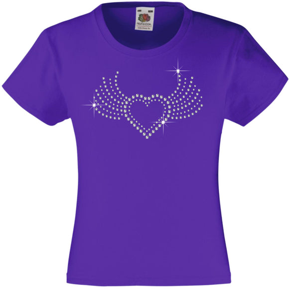 HEART WITH WINGS RHINESTONE EMBELLISHED T-SHIRT ELEGANT GIFT FOR GIRLS