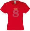 NUMBER 8 IN CRYSTAL COLOUR WITH TIARA GIRLS T SHIRT, RHINESTONE EMBELLISHED BIRTHDAY T SHIRT, ELEGANT GIFT FOR THEIR BIG DAY