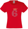 NUMBER 6 IN CRYSTAL COLOUR WITH TIARA GIRLS T SHIRT, RHINESTONE EMBELLISHED BIRTHDAY T SHIRT, ELEGANT GIFT FOR THEIR BIG DAY