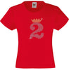 NUMBER 2 IN CRYSTAL COLOUR WITH TIARA GIRLS T SHIRT, RHINESTONE EMBELLISHED BIRTHDAY T SHIRT, ELEGANT GIFT FOR THEIR BIG DAY