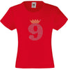 NUMBER 9 IN CRYSTAL COLOUR WITH TIARA GIRLS T SHIRT, RHINESTONE EMBELLISHED BIRTHDAY T SHIRT, ELEGANT GIFT FOR THEIR BIG DAY