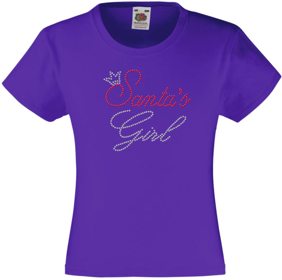 CHRISTMAS SANTA'S GIRL RHINESTONE EMBELLISHED T SHIRT FOR GIRLS, ELEGANT GIFT FOR CHRISTMAS