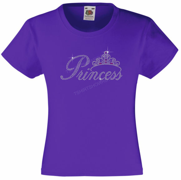 PRINCESS AND TIARA GIRLS' T-SHIRT RHINESTONE EMBELLISHED T-SHIRT ELEGANT GIFT