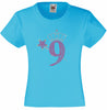 NUMBER 9 WITH CROWN & WAND GIRLS T SHIRT, RHINESTONE EMBELLISHED BIRTHDAY T SHIRT, ELEGANT GIFT FOR THEIR BIG DAY