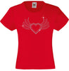 HEART WITH WINGS RHINESTONE EMBELLISHED T-SHIRT ELEGANT GIFT FOR GIRLS