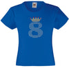 NUMBER 8 IN CRYSTAL COLOUR WITH TIARA GIRLS T SHIRT, RHINESTONE EMBELLISHED BIRTHDAY T SHIRT, ELEGANT GIFT FOR THEIR BIG DAY