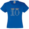 NUMBER 10 IN CRYSTAL COLOUR WITH TIARA GIRLS T SHIRT, RHINESTONE EMBELLISHED BIRTHDAY T SHIRT, ELEGANT GIFT FOR THEIR BIG DAY