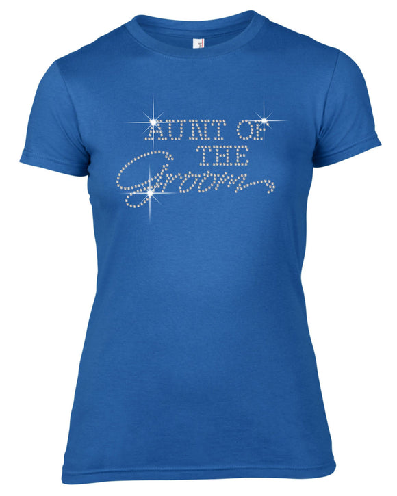 AUNT OF THE GROOM RHINESTONE EMBELLISHED HEN DO PARTY T-SHIRT FOR LADIES