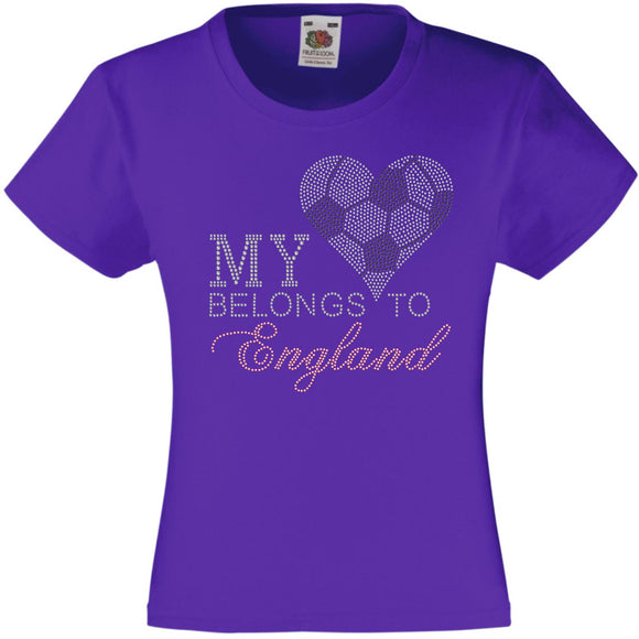 MY HEART BELONGS TO ENGLAND RHINESTONE EMBELLISHED T SHIRT ELEGANT GIFT FOR GIRLS