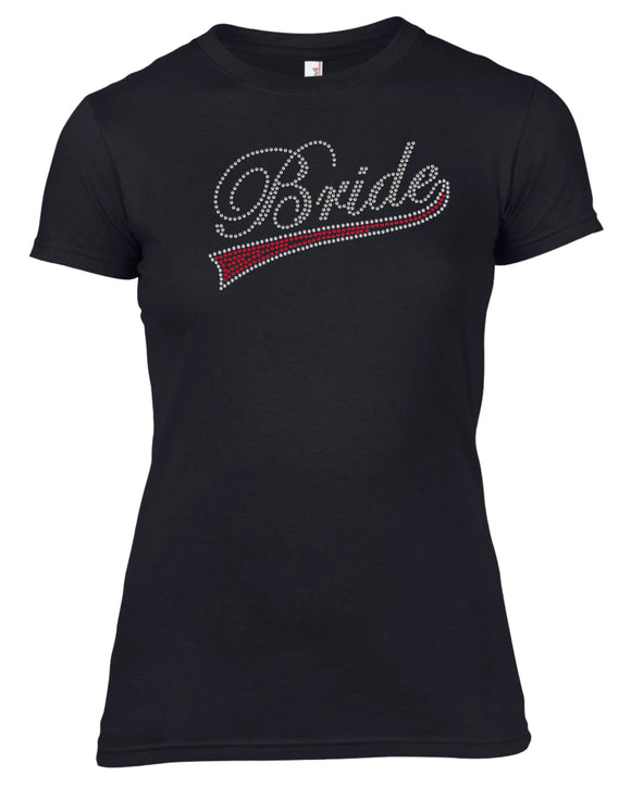 BRIDE WITH RIBBON RHINESTONE EMBELLISHED HEN DO PARTY T-SHIRT FOR LADIES