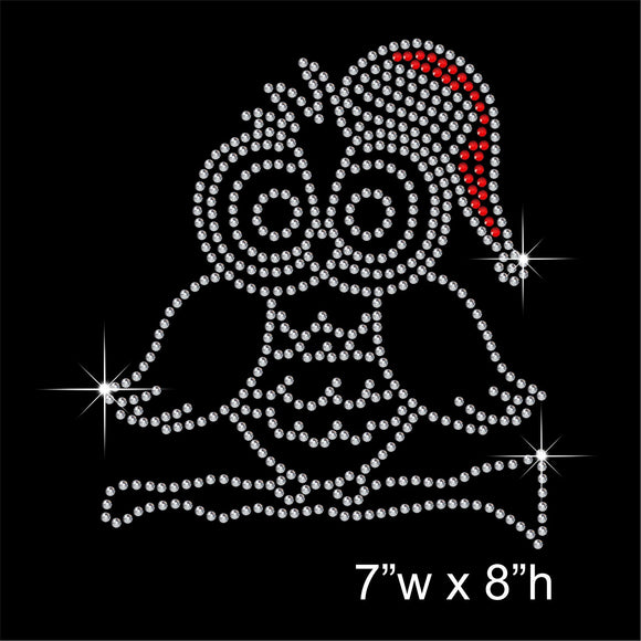 Christmas Owl Hotfix Rhinestone Transfer Diamante Motif, Iron-on Applique