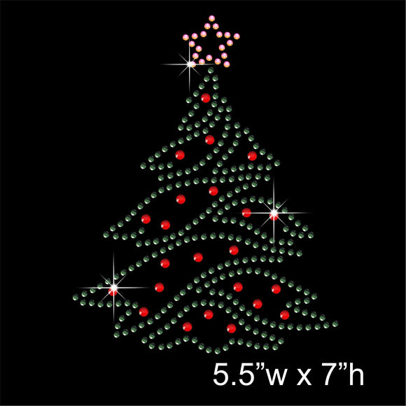 Christmas Tree Hotfix Rhinestone Transfer Diamante Motif, Iron-on Applique
