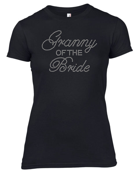 GRANNY OF THE BRIDE RHINESTONE EMBELLISHED HEN DO PARTY T SHIRT FOR LADIES