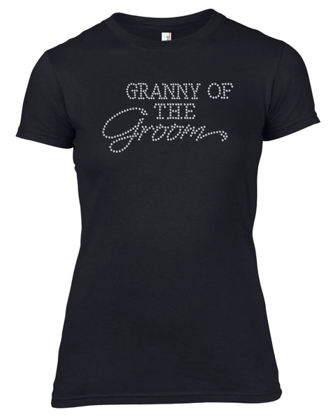 GRANNY OF THE GROOM RHINESTONE EMBELLISHED HEN DO PARTY T SHIRT FOR LADIES