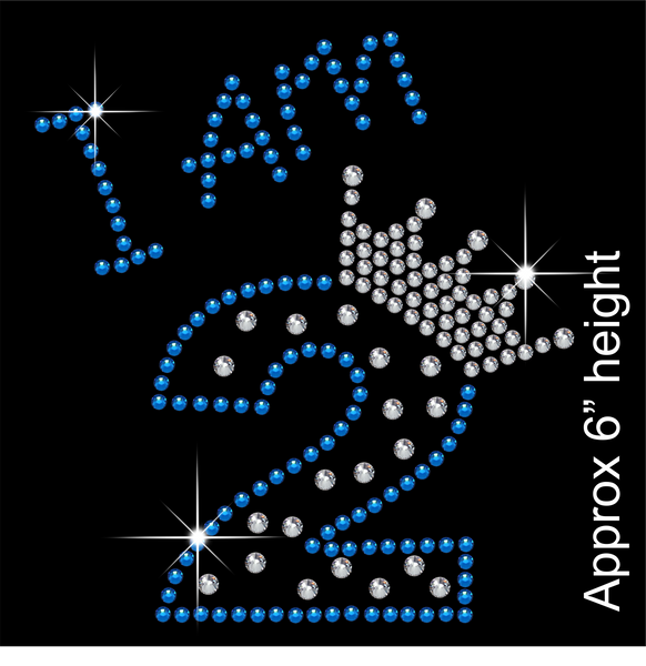 I am 2 Hotfix Rhinestone Transfer Diamante Motif, Iron on Applique