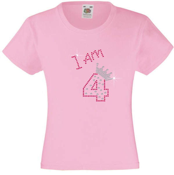 I am 4 Girls T Shirt, Rhinestone Embellished Birthday T Shirt, Elegant Gift for their big day