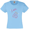 I am 4 Girls T Shirt, Rhinestone Embellished Birthday T Shirt, Elegant Gift for their big day