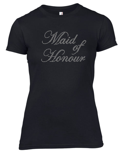 MAID OF HONOUR RHINESTONE EMBELLISHED HEN DO PARTY T SHIRT FOR LADIES