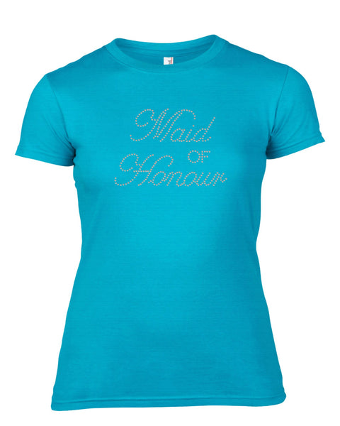 MAID OF HONOUR RHINESTONE EMBELLISHED HEN DO PARTY T-SHIRT FOR LADIES