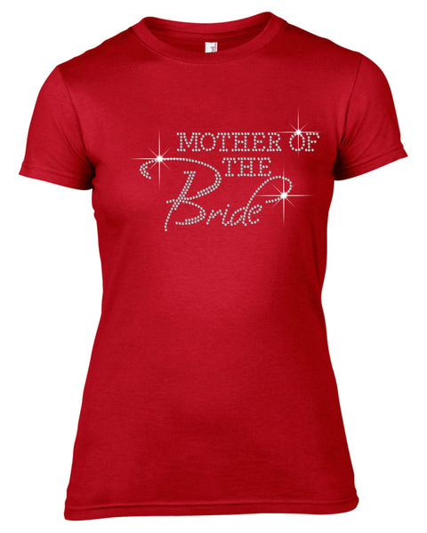 MOTHER OF THE BRIDE RHINESTONE EMBELLISHED HEN DO PARTY T-SHIRT FOR LADIES
