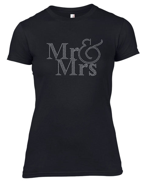 MR & MRS RHINESTONE EMBELLISHED HEN DO PARTY T SHIRT FOR LADIES