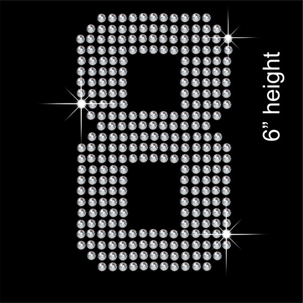 Number 8 Hotfix Rhinestone Transfer Diamante Motif, Iron-on Applique