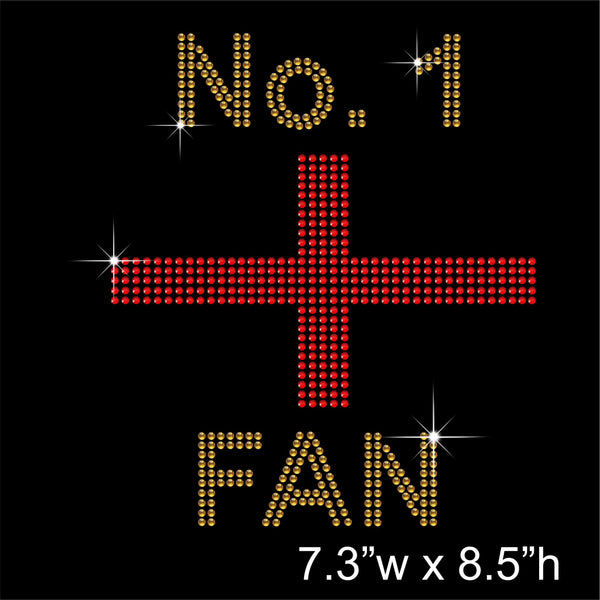 Number 1 England Fan Hotfix Rhinestone Transfer Diamante Motif, Iron-on Applique