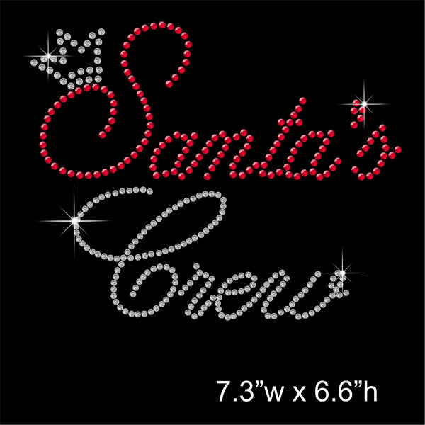 Christmas Santa's Crew Hotfix Rhinestone Transfer Diamante Motif Iron on Applique