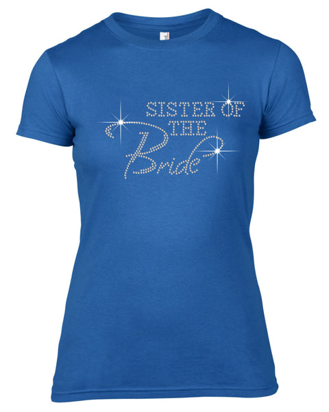 SISTER OF THE BRIDE RHINESTONE EMBELLISHED HEN DO PARTY T-SHIRT FOR LADIES
