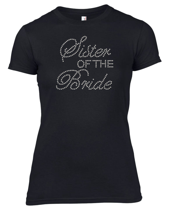 SISTER OF THE BRIDE RHINESTONE EMBELLISHED HEN DO PARTY T SHIRT FOR LADIES