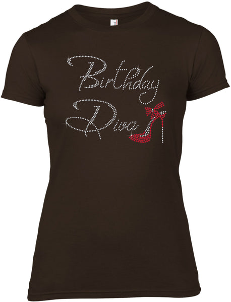 BIRTHDAY DIVA RHINESTONE EMBELLISHED T-SHIRT FOR LADIES