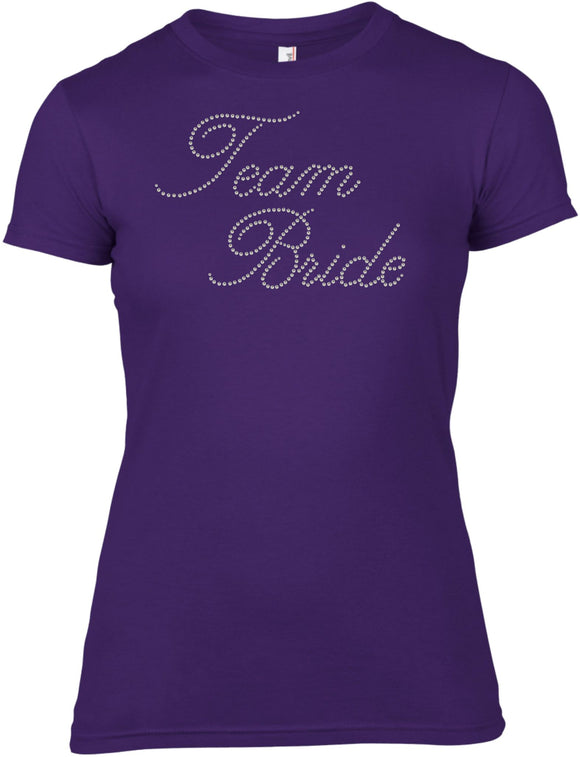 TEAM BRIDE RHINESTONE EMBELLISHED HEN STAG DO PARTY T-SHIRT FOR LADIES