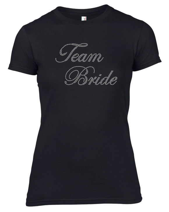 TEAM BRIDE RHINESTONE EMBELLISHED HEN STAG DO PARTY T SHIRT FOR LADIES