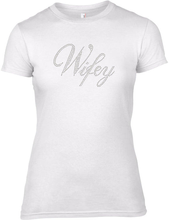 WIFEY RHINESTONE EMBELLISHED HEN STAG DO PARTY T-SHIRT FOR LADIES
