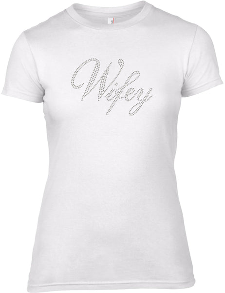 WIFEY RHINESTONE EMBELLISHED HEN STAG DO PARTY T-SHIRT FOR LADIES