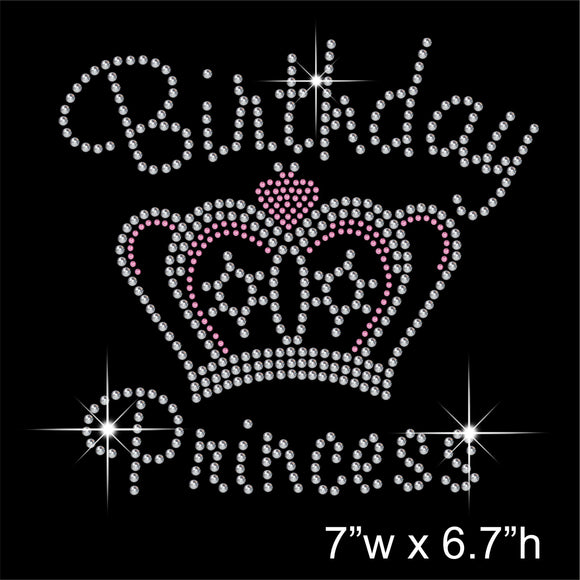 Birthday Princess Hotfix Rhinestone Transfer Diamante Motif, Iron on Applique