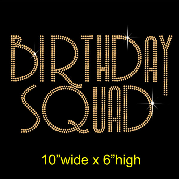 Birthday Squad Hotfix Rhinestone Transfer Diamante Motif, Iron on Applique