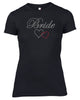 BRIDE AND TWO HEARTS RHINESTONE EMBELLISHED HEN DO PARTY T-SHIRT FOR LADIES