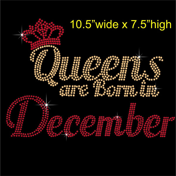 Queens are Born in December Hotfix Rhinestone Transfer Diamante Motif, Iron on Applique